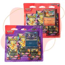 Kit 02 Pack de Cartinhas Pokemon Heróis Excelsos Mega Evolução 38 Cartas PACK ROXO e VERMELHO
