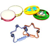 Kit 02 Pandeiro Liso 02 Pandeirola 02 Pandeirinho Estrela Infantil De Brinquedo Plástico Colorido Kit 02 Pandeiro Liso 02 Pandeirola 02 Pandeirinho Estrela Infantil De Brinquedo Plástico Colorido