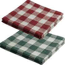 Kit 02 Pano De Prato Copa KazzaVip Maquinetado 95% Algodão 5% Poliester Xadrez 45cmx71cm Verde e Vermelho