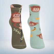 Kit 02 Pares de Meia Soquete Divertida 3D Macaquinho Safari