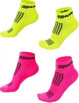 Kit 02 Pares Meia Corrida HUPI Pro Running Rosa e Amarelo Kit 02 Pares Meia Corrida HUPI Pro Running Rosa e Amarelo