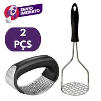 Kit 02 Pç Amassador Espremedor Triturador Alho Manual E Amassador Esmagador Batatas Inox Purê Kit 02 Pç Amassador Espremedor Triturador Alho Manual E Amassador Esmagador Batatas Inox Purê