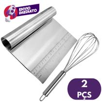 Kit 02 Pç Espátula Reta Pegador Tubular Massa E Legumes Com Batedor Claras Fouet Em Aço Inox Kit 02 Pç Espátula Reta Pegador Tubular Massa E Legumes Com Batedor Claras Fouet Em Aço Inox