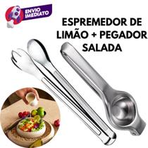 Kit 02 Pç: Pegador Para Salada e Espremedor Amassador De Limão Frutas Inox Manual Utensílios