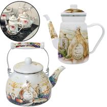 Kit 02 pçs bule com chaleira esmaltados premium c/ indução a5 importadora