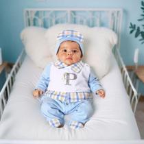 Kit 02 Peças Macacão Bebê Menino Personalizado Nome Bordado