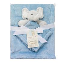 Kit 02 Peças Manta e Naninha Linha Camesa Baby Azul Elefante