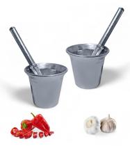 Kit 02 Pilão Almofariz Socador Alho Tempero Alumínio Fundido Kit 02 Pilão Almofariz Socador Alho Tempero Alumínio Fundido