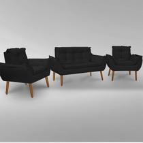 Kit 02 Poltrona +01 Namoradeira Opala Suede Preto - CASA DA POLTRONA