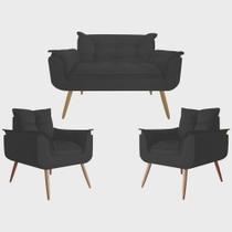Kit 02 Poltrona +01 Namoradeira Opala Suede Preto - CASA DA POLTRONA
