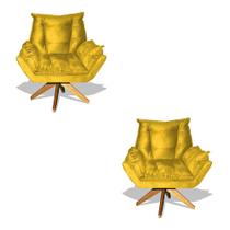 Kit 02 Poltrona Albany Sala De Estar Base Giratória Suede Amarelo - Hellen Decor Kit 02 Poltrona Albany Sala De Estar Base Giratória Suede Amarelo - Hellen Decor