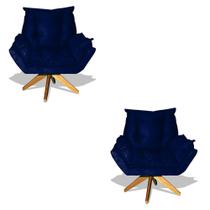 Kit 02 Poltrona Albany Sala De Estar Base Giratória Suede Azul Marinho - Hellen Decor Kit 02 Poltrona Albany Sala De Estar Base Giratória Suede Azul Marinho - Hellen Decor