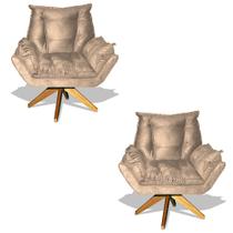 Kit 02 Poltrona Albany Sala De Estar Base Giratória Suede Bege - Hellen Decor