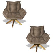 Kit 02 Poltrona Albany Sala De Estar Base Giratória Suede Capuccino - Hellen Decor Kit 02 Poltrona Albany Sala De Estar Base Giratória Suede Capuccino - Hellen Decor