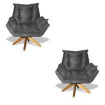 Kit 02 Poltrona Albany Sala De Estar Base Giratória Suede Cinza - Hellen Decor