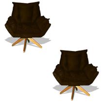 Kit 02 Poltrona Albany Sala De Estar Base Giratória Suede Marrom - Hellen Decor