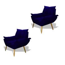 Kit 02 Poltrona Albany Sala De Estar Pés Palito Suede Azul Marinho - Hellen Decor Kit 02 Poltrona Albany Sala De Estar Pés Palito Suede Azul Marinho - Hellen Decor