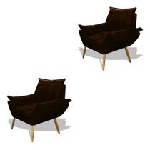 Kit 02 Poltrona Albany Sala De Estar Pés Palito Suede Marrom - Hellen Decor Kit 02 Poltrona Albany Sala De Estar Pés Palito Suede Marrom - Hellen Decor