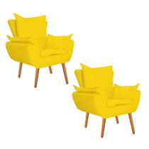 Kit 02 Poltrona Cadeira Decorativa Apollo Sala de Estar Recepção Escritório material sintético Amarelo - Damaffê Móveis