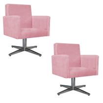 kit 02 Poltrona Cadeira Decorativa Arenzza Base Giratória de Metal Suede Rosa Bebê - DAMAFFÊ MÓVEIS