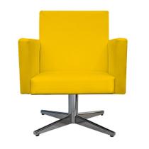 Kit 02 Poltrona Cadeira Decorativa Arenzza e 02 Puff Sofia Base Giratória de Metal Corano Amarelo - KDAcanto Móveis