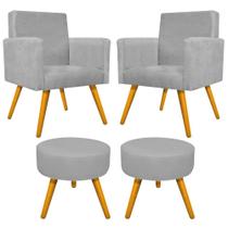 Kit 02 Poltrona Cadeira Decorativa Arenzza e 02 Puff Sofia Palito Mel Suede Cinza - DAMAFFÊ MÓVEIS Kit 02 Poltrona Cadeira Decorativa Arenzza e 02 Puff Sofia Palito Mel Suede Cinza - DAMAFFÊ MÓVEIS