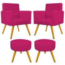 Kit 02 Poltrona Cadeira Decorativa Arenzza e 02 Puff Sofia Palito Mel Suede Pink - DAMAFFÊ MÓVEIS