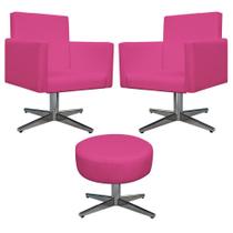 Kit 02 Poltrona Cadeira Decorativa Arenzza e Puff Sofia Base Giratória de Metal Corano Pink - DAMAFFÊ MÓVEIS