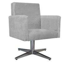 Kit 02 Poltrona Cadeira Decorativa Arenzza e Puff Sofia Base Giratória de Metal Suede Cinza - KDAcanto Móveis