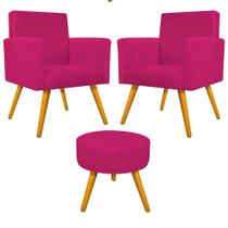 Kit 02 Poltrona Cadeira Decorativa Arenzza e Puff Sofia Palito Mel Suede Pink - DAMAFFÊ MÓVEIS