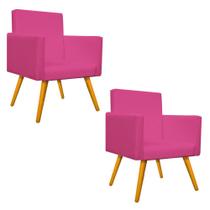 kit 02 Poltrona Cadeira Decorativa Arenzza Palito Mel Corano Pink - DAMAFFÊ MÓVEIS
