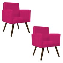 kit 02 Poltrona Cadeira Decorativa Arenzza Palito Tabaco Suede Pink - KDAcanto Móveis