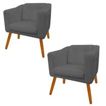 Kit 02 Poltrona Cadeira Decorativa Céci Sala de Estar Recepção Escritório material sintético Cinza - Damaffê Móveis