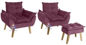 Kit 02 Poltrona/Cadeira Decorativa E Puff Glamour Opala Com Pés Quadrado