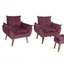 Kit 02 Poltrona/cadeira Decorativa E Puff Glamour Opala Com Pés Quadrado Vinho Kit 02 Poltrona/cadeira Decorativa E Puff Glamour Opala Com Pés Quadrado Vinho