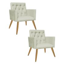 Kit 02 Poltrona Cadeira Decorativa Fernanda com Capitone Pés Palito Sala de Estar Recepção Escritório Suede Bege - Damaffê Móveis