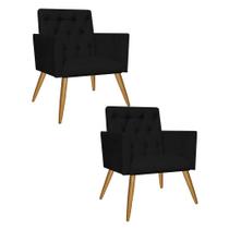 Kit 02 Poltrona Cadeira Decorativa Fernanda Pé Palito Para Sala de Estar Recepção Escritório Suede Preto - Damaffê Móveis