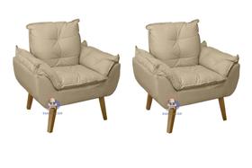 Kit 02 Poltrona/Cadeira Decorativa Glamour Bege Linho Com Pés Quadrado Bege Linho Kit 02 Poltrona/Cadeira Decorativa Glamour Bege Linho Com Pés Quadrado Bege Linho