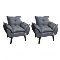 Kit 02 Poltrona/cadeira Decorativa Glamour Com Pés Quadrado Grafite