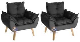 Kit 02 Poltrona/Cadeira Decorativa Glamour Com Pés Quadrado