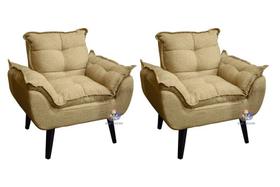 Kit 02 Poltrona/Cadeira Decorativa Glamour Com Pés Quadrado