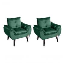 Kit 02 Poltrona/cadeira Decorativa Glamour Com Pés Quadrado Verde Veludo