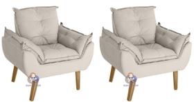 Kit 02 Poltrona/Cadeira Decorativa Glamour Opala Bege Com Pés Quadrado