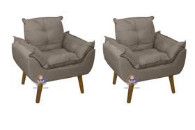 Kit 02 Poltrona/Cadeira Decorativa Glamour Opala Capuccino Com Pés Quadrado - SMF Decor