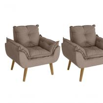 Kit 02 Poltrona/cadeira Decorativa Glamour Opala Com Pés Quadrado Capuccino