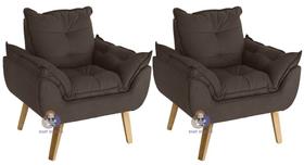 Kit 02 Poltrona/Cadeira Decorativa Glamour Opala Marrom confortável Com Pés Quadrado