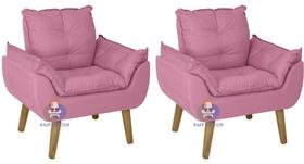 Kit 02 Poltrona/Cadeira Decorativa Glamour Opala Rosê Com Pés Quadrado