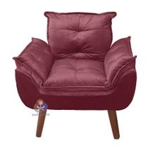 Kit 02 Poltrona/Cadeira Decorativa Glamour Opala Vinho Com Pés Quadrado