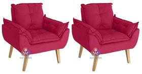 Kit 02 Poltrona/Cadeira Decorativa Glamour Vermelho Com Pés Quadrado - Vermelho