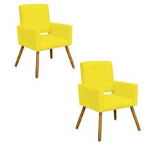 Kit 02 Poltrona Cadeira Decorativa Hit Pé Palito Sala de Estar Recepção Escritório material sintético Amarelo - Damaffê Móveis